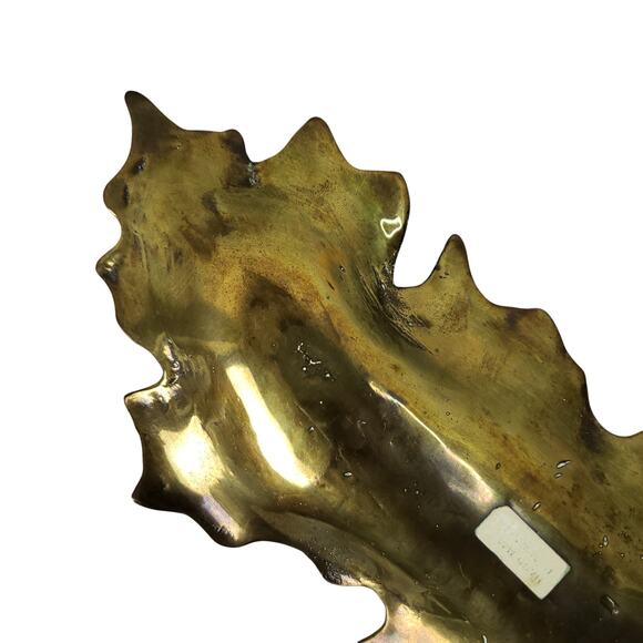 Vintage Cast Solid Brass Oak Leaf Dish Tray Trinket Keys Jewelry Holder - Picture 7 of 10